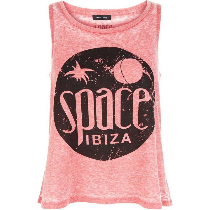 New Look Débardeur trapèze rouge à effet de transparence inscription Space Ibiza