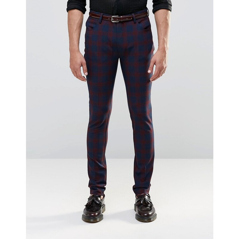 ASOS - Pantalon skinny avec 5 poches - Carreaux rouges - Rouge