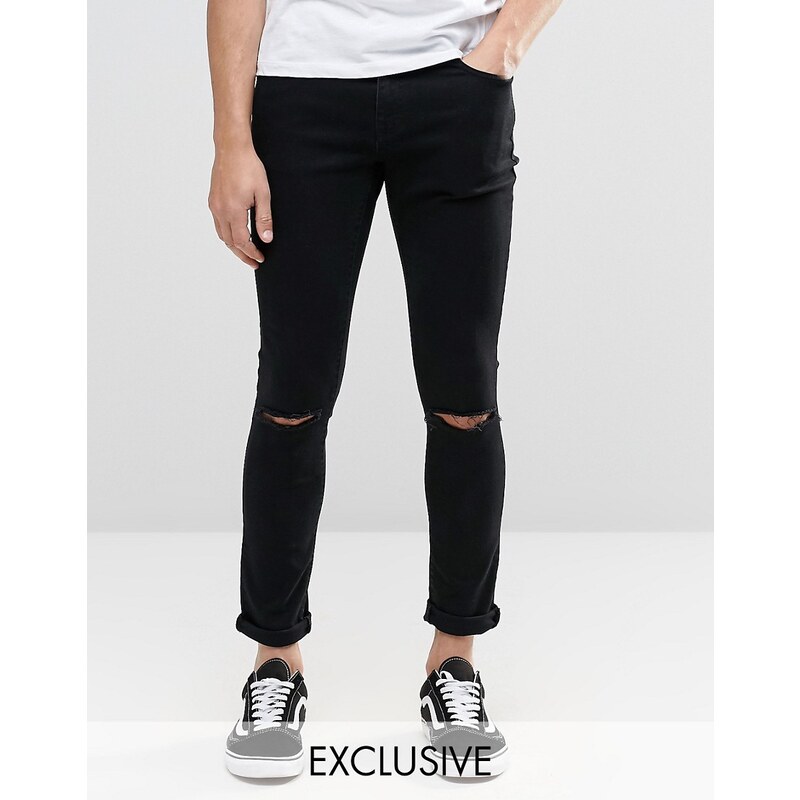 Brooklyn Supply Co - Dyker - Jean super skinny avec genoux tailladés - Noir délavé - Noir