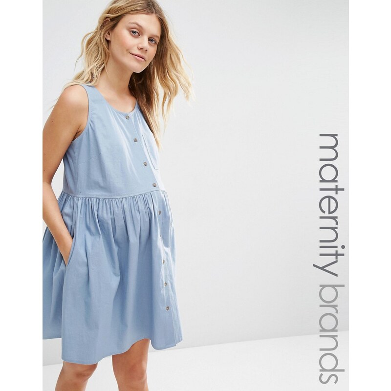 ASOS Maternity - Robe tunique boutonnée en chambray sans manches - Bleu
