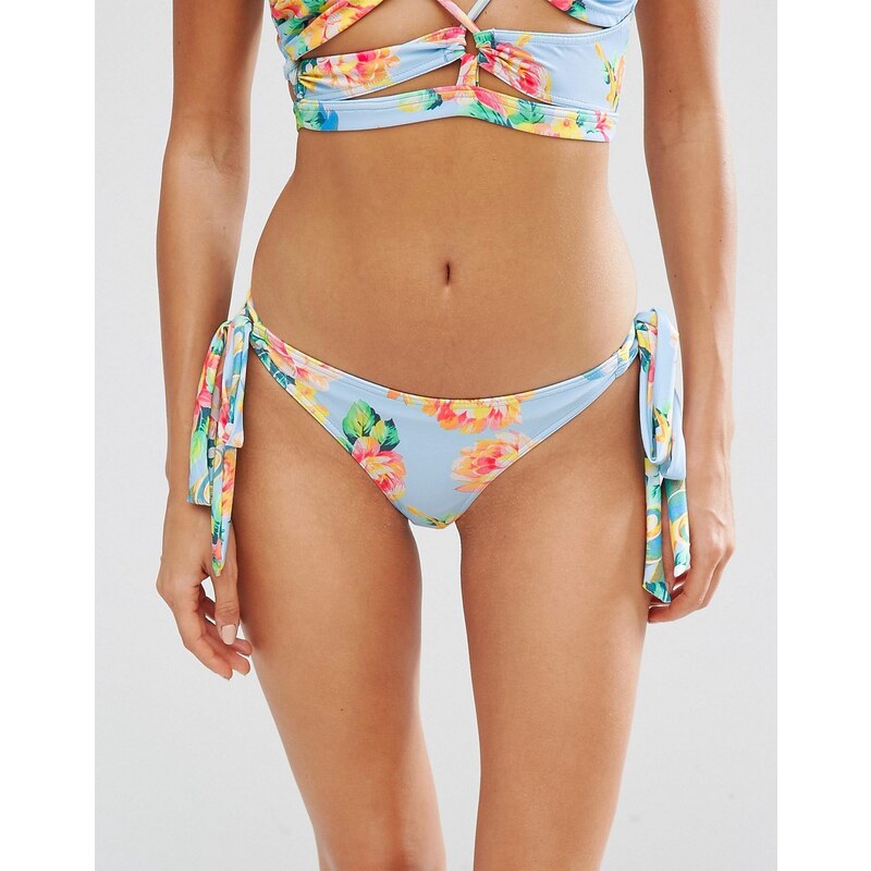 ASOS - Peach Melba - Bas de bikini à imprimé fleuri et liens à nouer sur les côtés - Multi