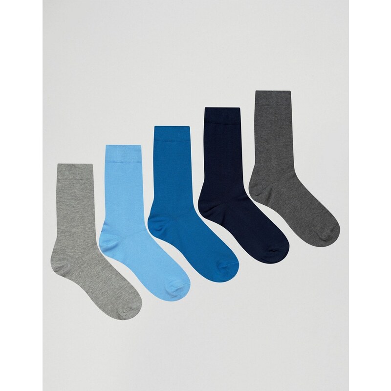 ASOS - Lot de 5 paires de chaussettes - Bleu et gris - Multi