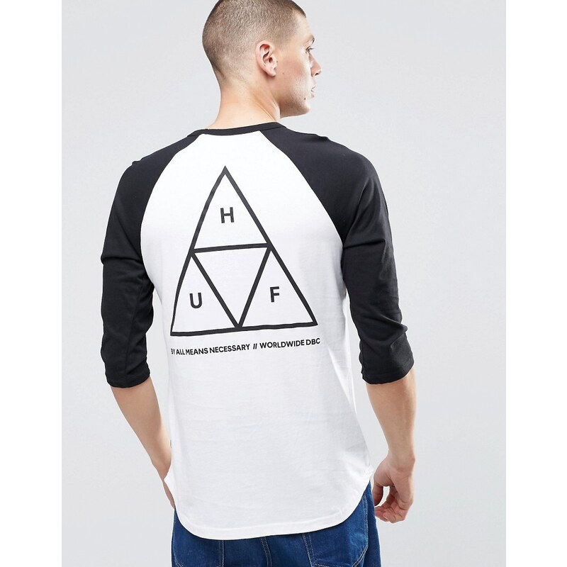 HUF 3/4 T-shirt raglan avec trois triangles imprimés au dos - Blanc