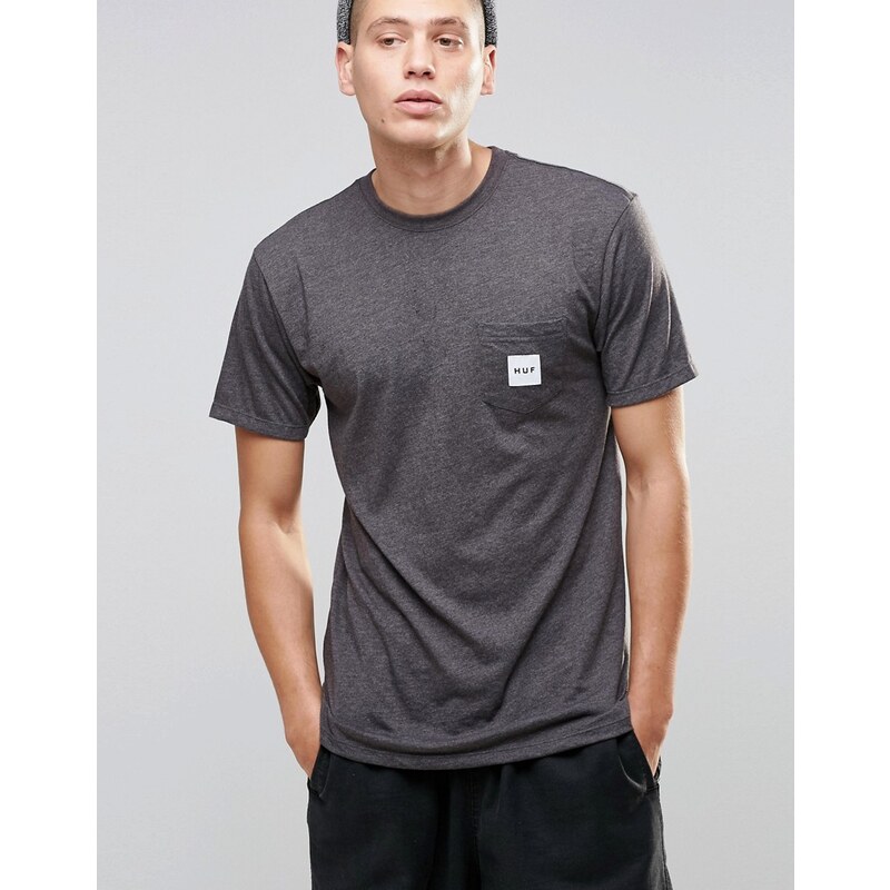 HUF - T-shirt avec poche à logo carré - Gris