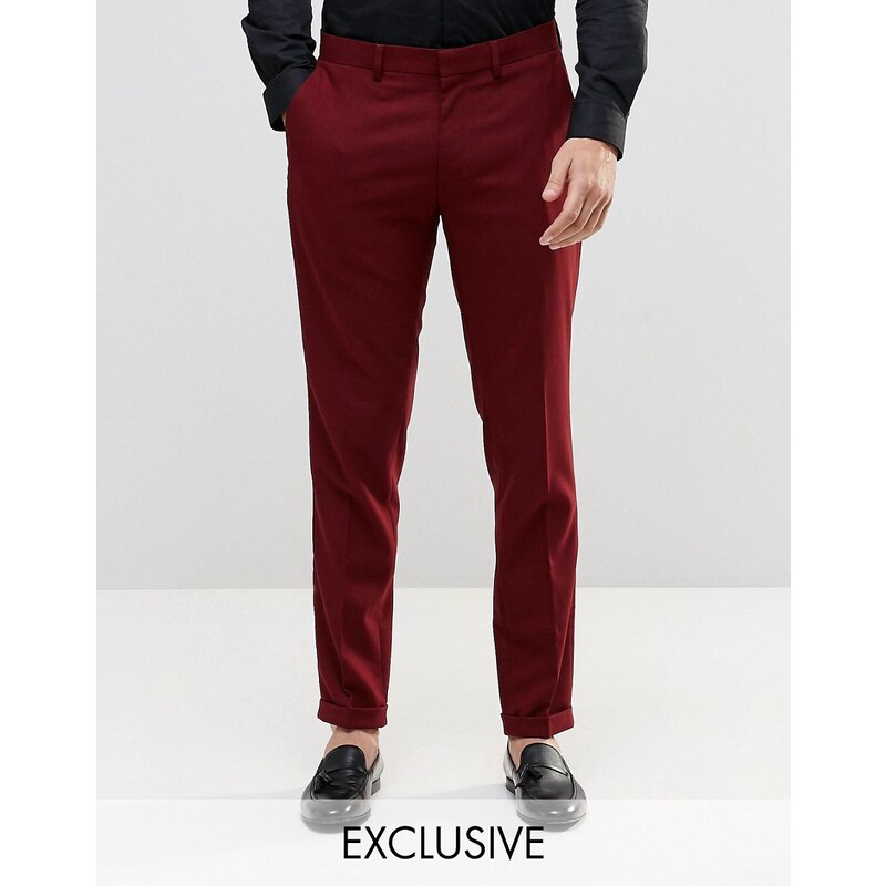 Only & Sons - Pantalon stretch skinny habillé avec revers - Rouge