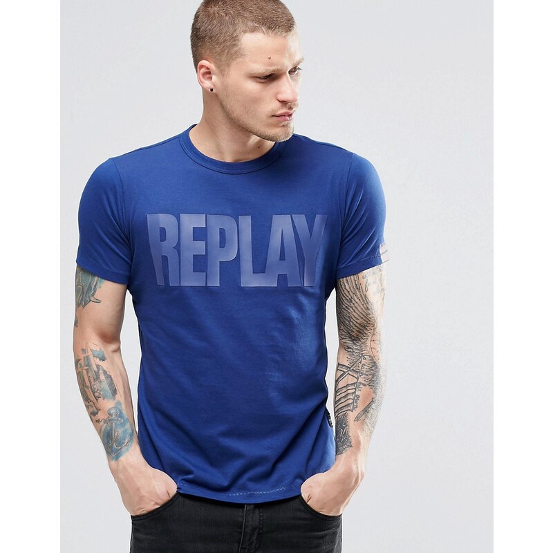 Replay - T-shirt avec logo ton sur ton - Bleu - Bleu