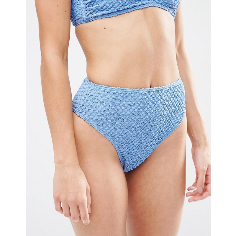 ASOS - Bas de bikini texturé motif losanges à coupe échancré - Bleu