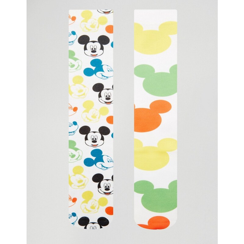 ASOS - Mickey Mouse - Lot de 2 paires de chaussettes à imprimé - Blanc