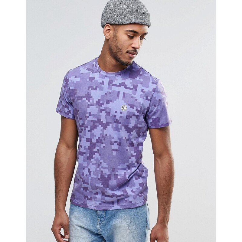 Le Breve - T-shirt à motif camouflage numérique - Bleu