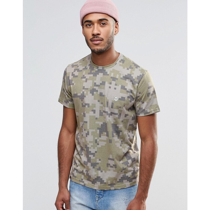 Le Breve - T-shirt à motif camouflage numérique - Vert