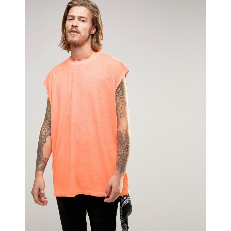 ASOS - T-shirt oversize sans manches - Corail fluo - Orange