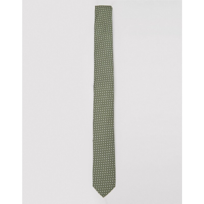 ASOS - Cravate fine à pois - Kaki - Vert
