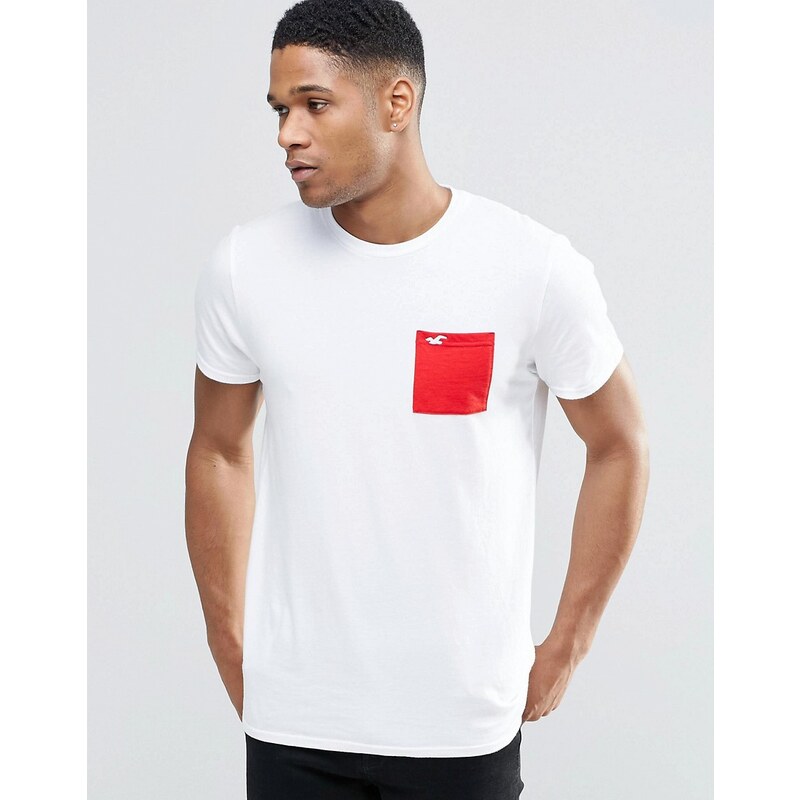 Hollister - T-shirt ajusté ras de cou à poche contrastante - Blanc - Blanc