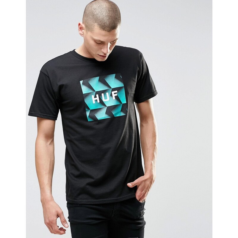 HUF - T-shirt avec logo carré imprimé rétro - Noir