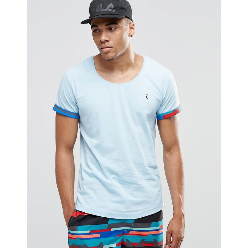 Ringspun - T-shirt de plage à encolure dégagée et manches retroussées (ensemble - Bleu
