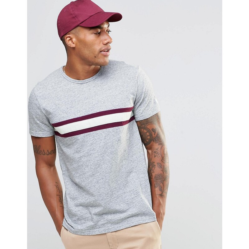 Abercrombie & Fitch - T-shirt moulant ajusté avec rayure sur le devant - Gris
