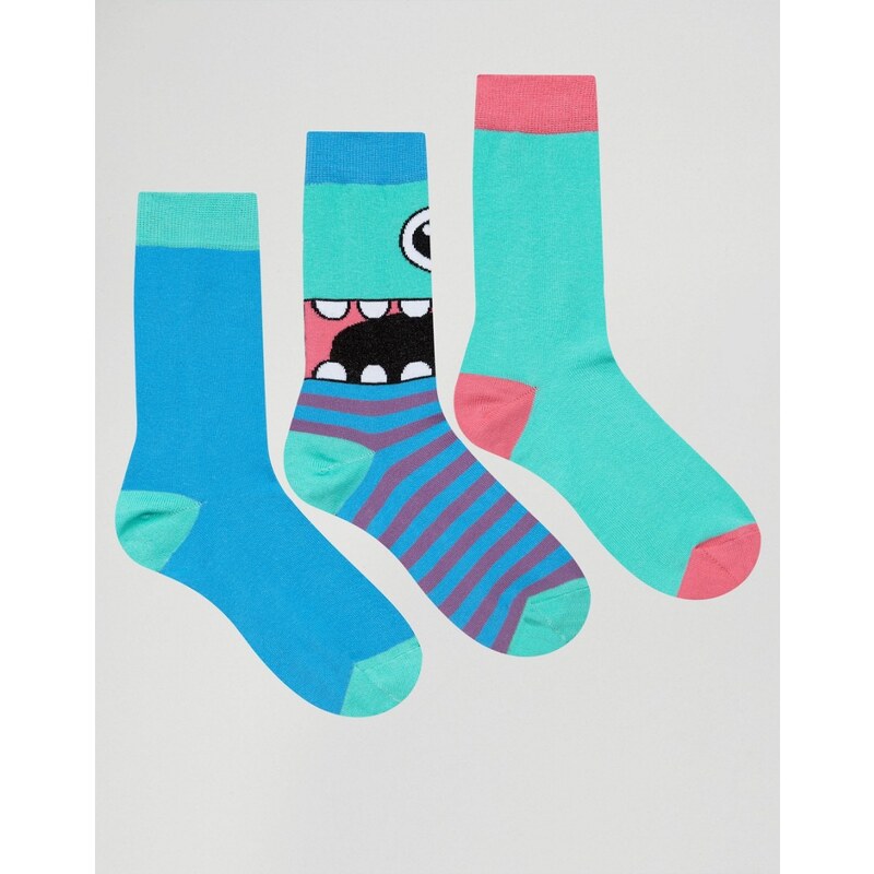 ASOS - Lot de 3 paires de chaussettes motif monstre - Multi