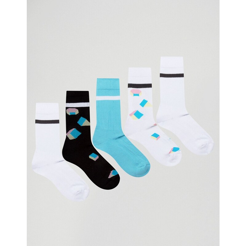 ASOS - Lot de 5 paires de chaussettes de sport à motif pastel géométrique - Multi