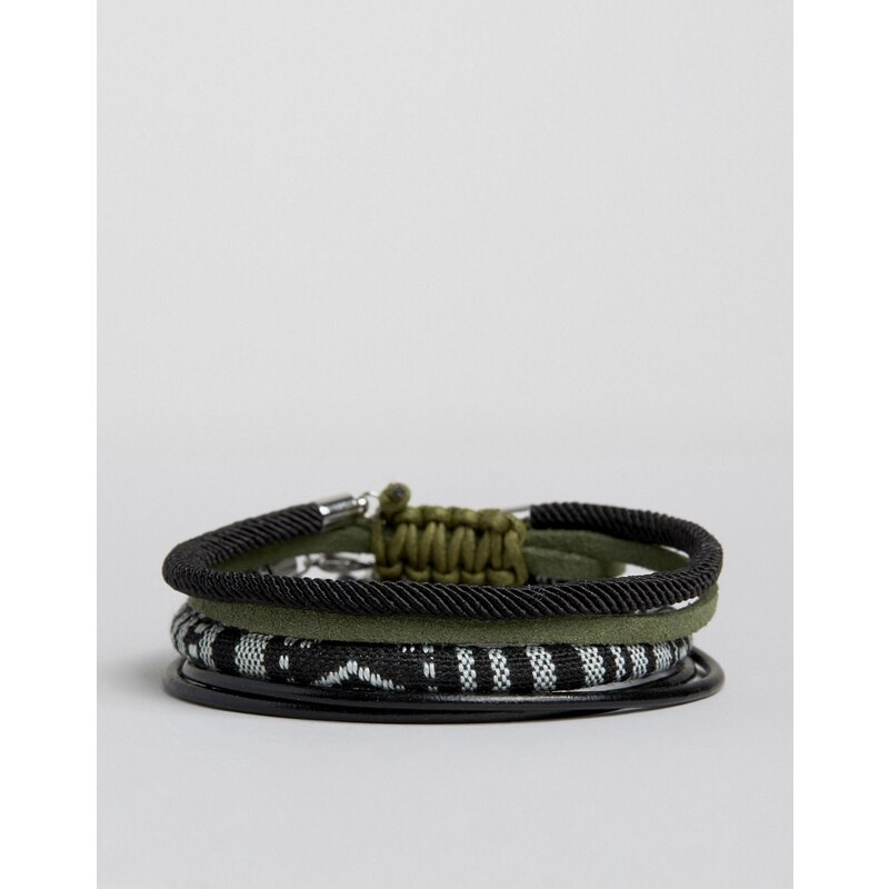 ASOS - Lot de bracelets tissés - Noir et kaki - Noir