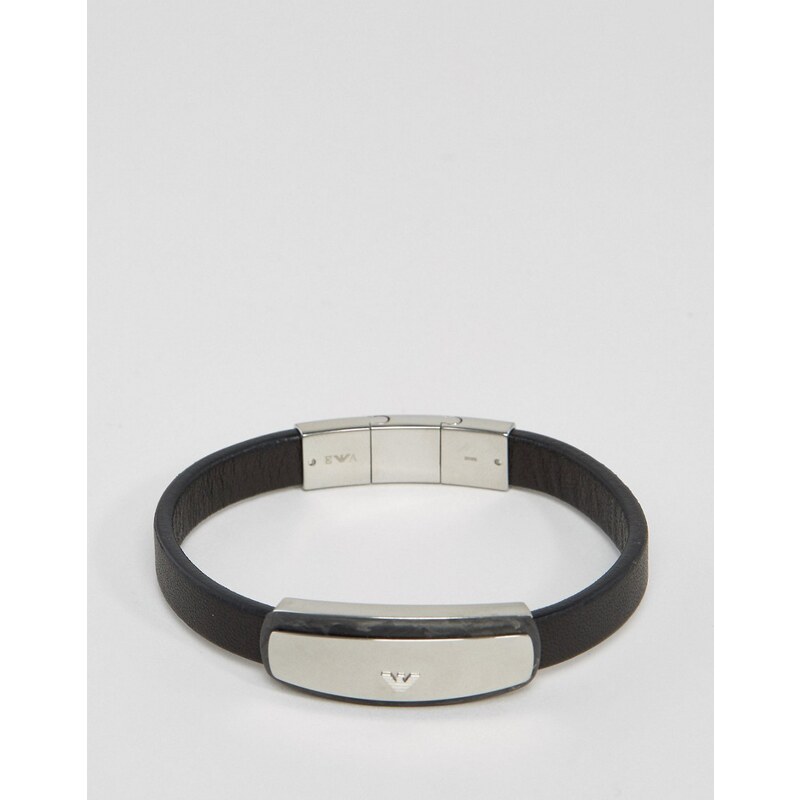 Emporio Armani - Bracelet en carbone avec logo et rayures - Noir - Noir