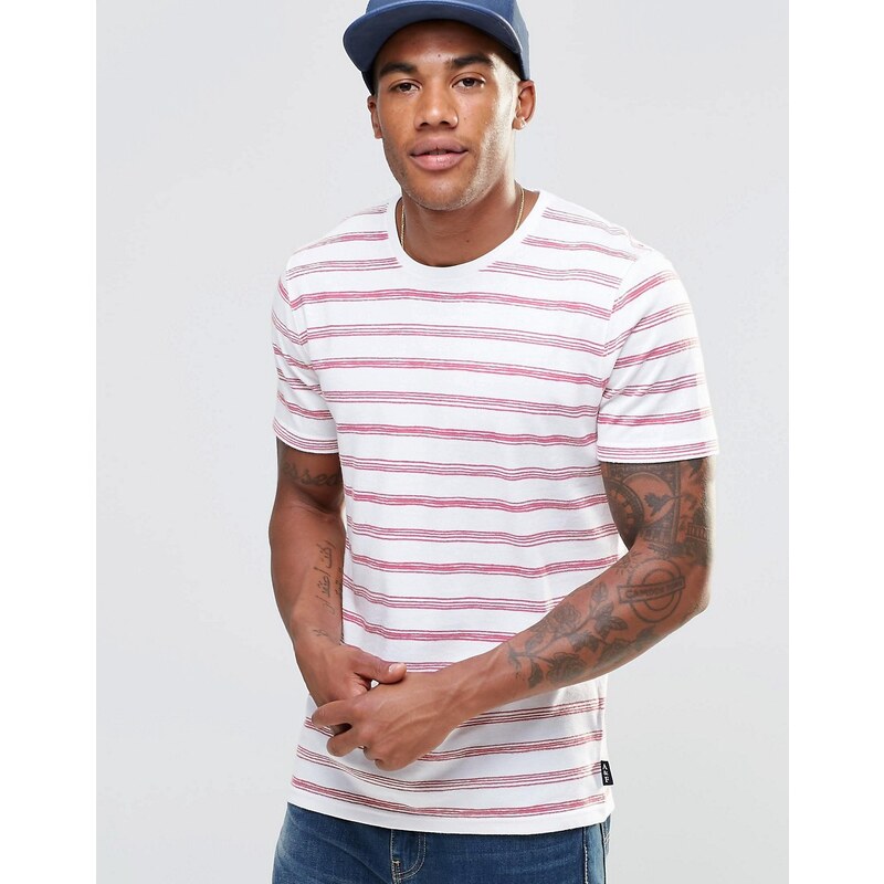 Abercrombie & Fitch - T-shirt moulant avec rayures tracées à la main - Rouge - Blanc