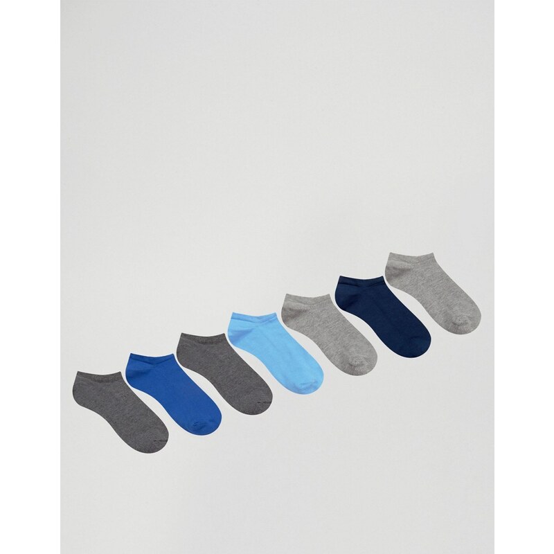ASOS - Lot de 7 paires de chaussettes de sport - Bleu et gris - Multi