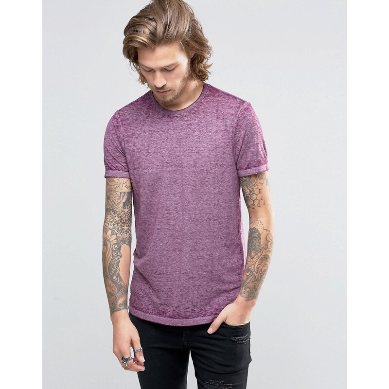ASOS - T-shirt avec encolure ras du cou à bords bruts et effet délavé - Violet