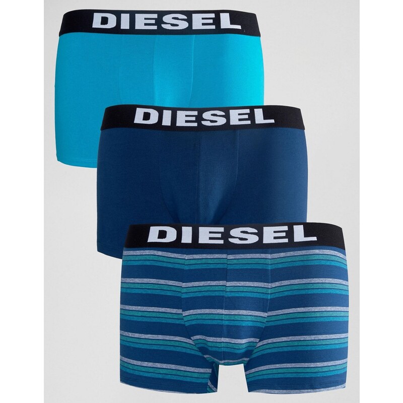 Diesel - Lot de 3 boxers en coton stretch avec rayures - Bleu
