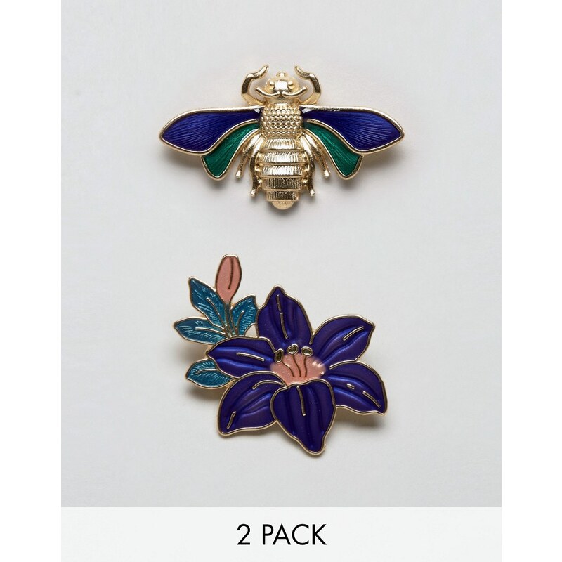ASOS - Badges en émail motif insecte et fleur - Multi