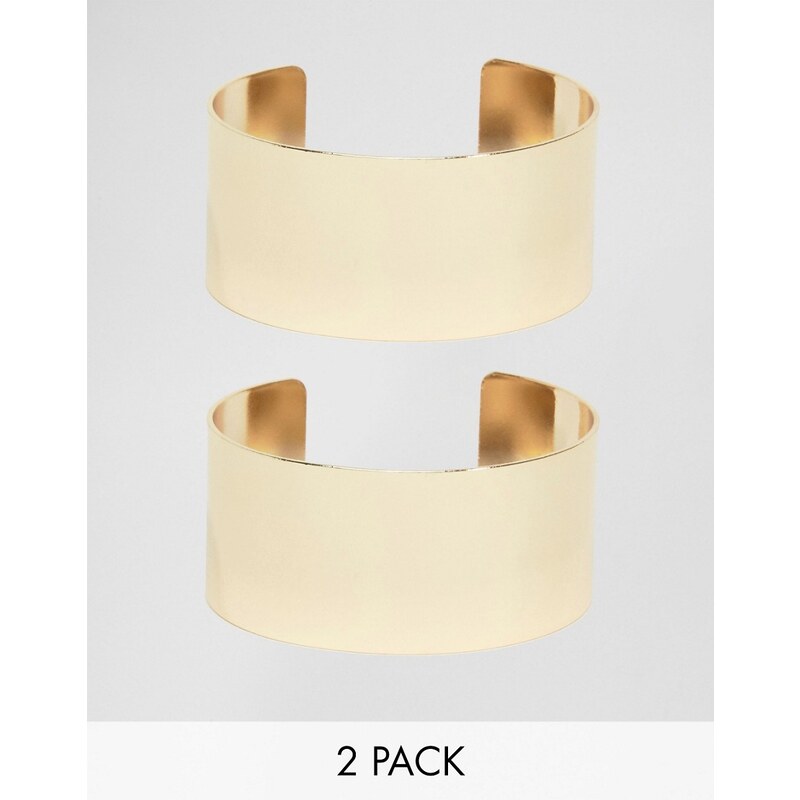 ASOS - Lot de 2 bracelets manchettes minimalistes - Doré