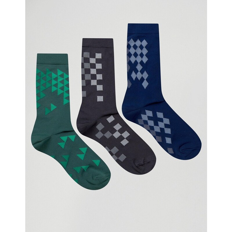 ASOS - Lot de 3 paires de chaussettes habillées à motif géométrique - Multi