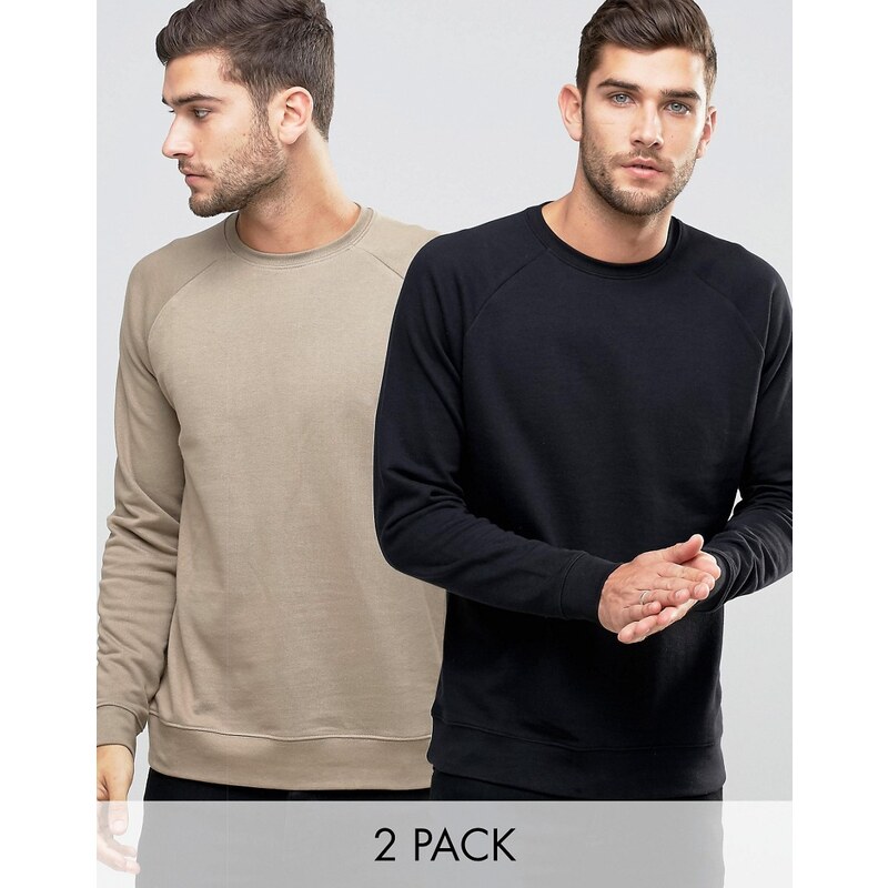 ASOS - Lot de 2 sweat-shirts - Noir/beige - Multi