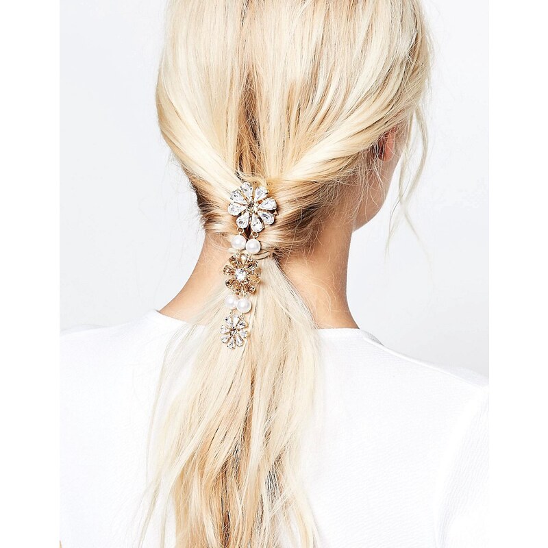 Krystal - Peigne à cheveux à fleurs ornées de cristaux Swarovski et perles - Doré