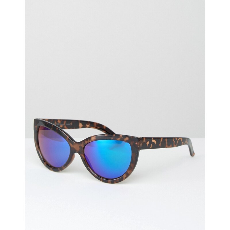 7X - Lunettes de soleil yeux de chat à verres bleus réfléchissants - Marron