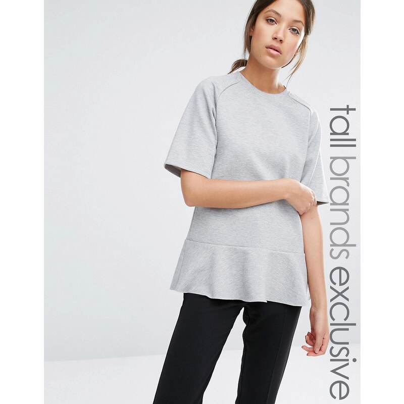 Adpt Tall - Sweat taille basse à manches courtes style raglan - Gris