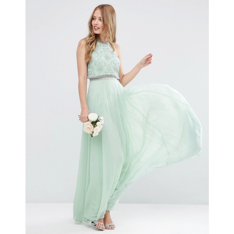 ASOS WEDDING - Robe longue à corsage court ornementé - Vert