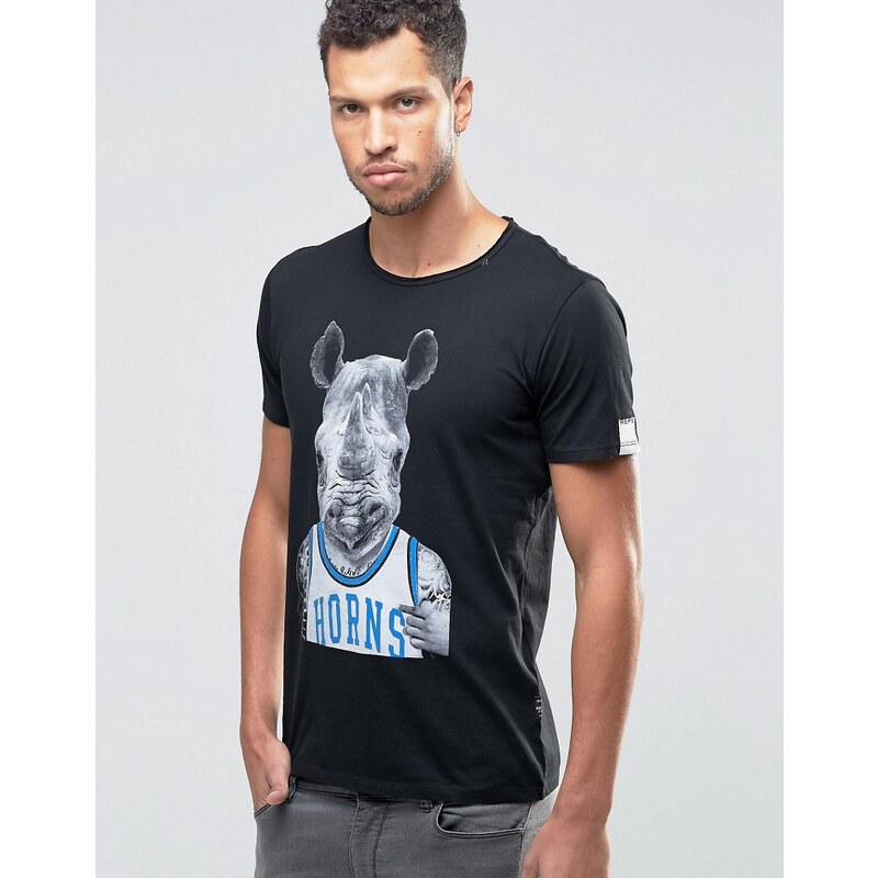Replay - T-shirt imprimé cornes de rhinocéros - Noir - Noir