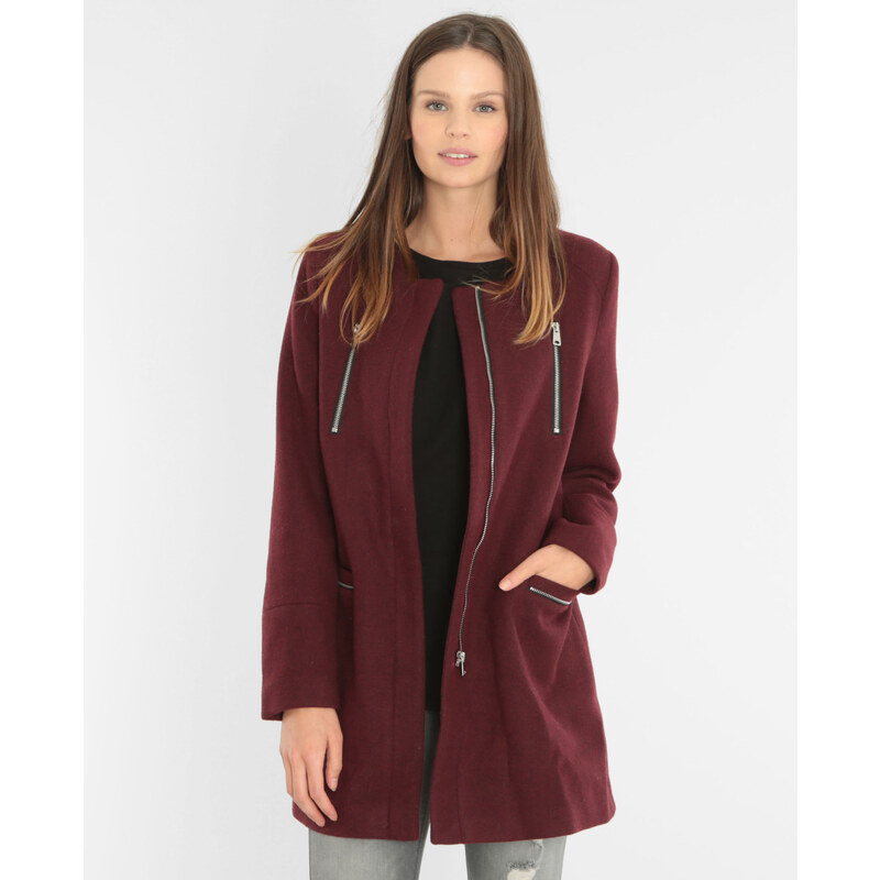 Manteau drap de laine -30% Femme - Couleur grenat - Taille 36 -PIMKIE- SOLDES HIVER 2017