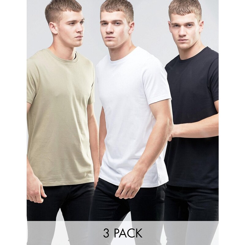 ASOS - Lot de 3 t-shirts ras de cou - - Blanc/noir/beige - Multi
