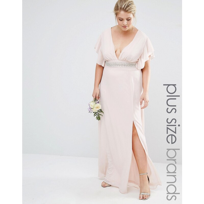 TFNC Plus Wedding - Robe longue à manches évasées et taille ornementée - Rose
