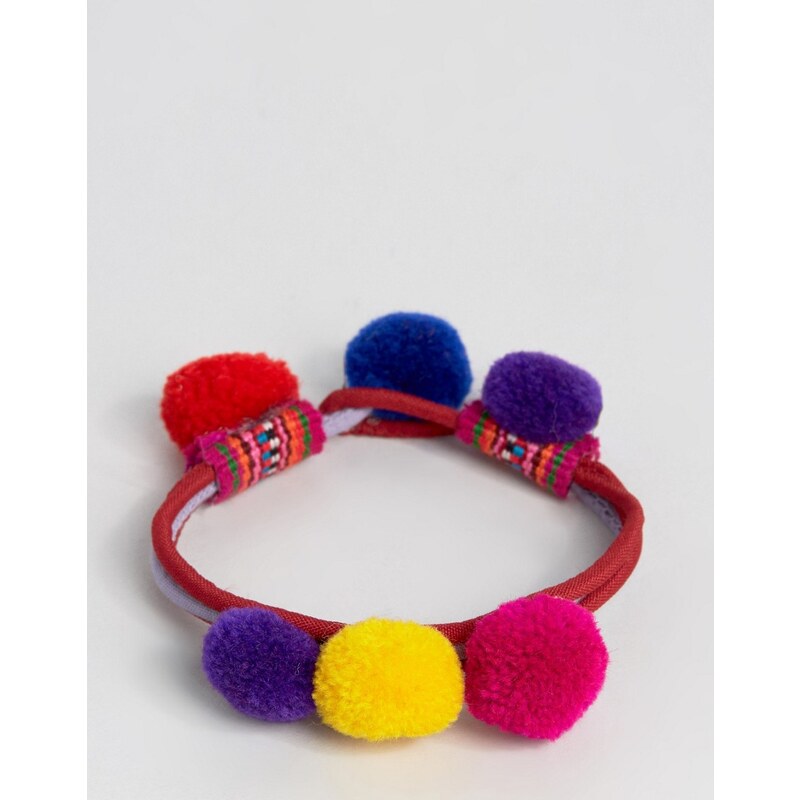 Reclaimed Vintage - Bracelet à pompons aux couleurs vives - Multi