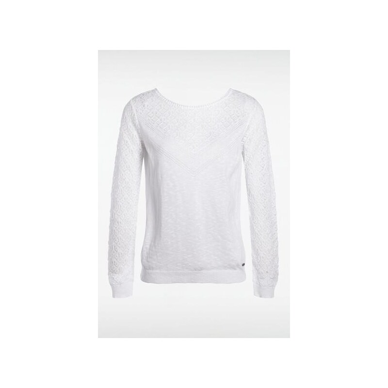 Pull femme tricot motifs losanges Blanc Acrylique - Femme Taille L - Bonobo