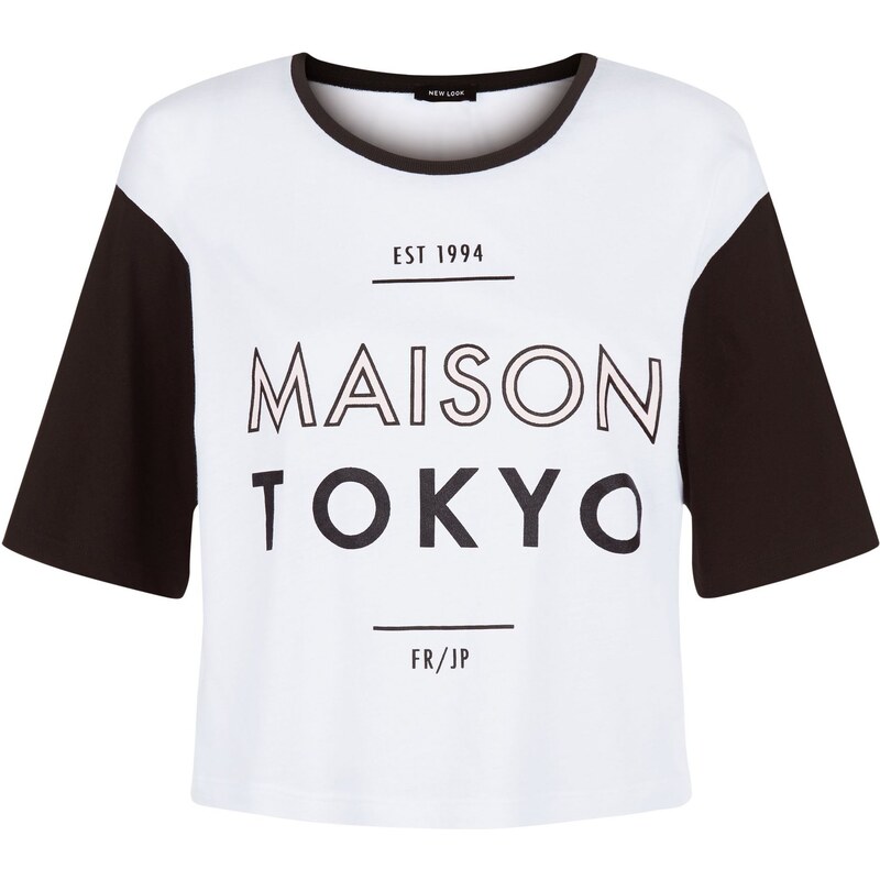 New Look T-shirt raccourci blanc color block 'maison Tokyo'
