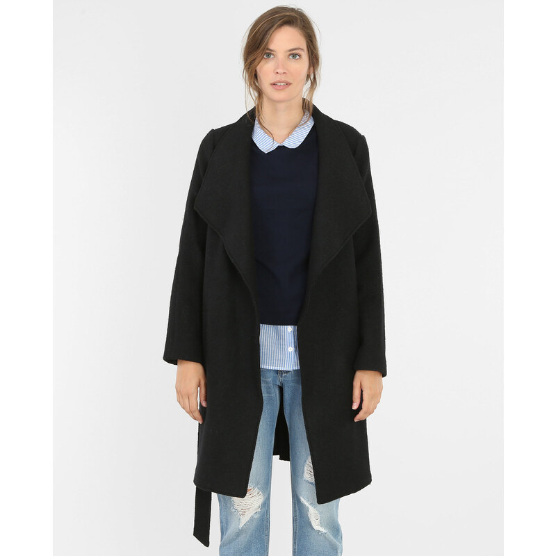 Manteau col châle drap de laine -50% Femme - Couleur noir - Taille L -PIMKIE- SOLDES HIVER 2017