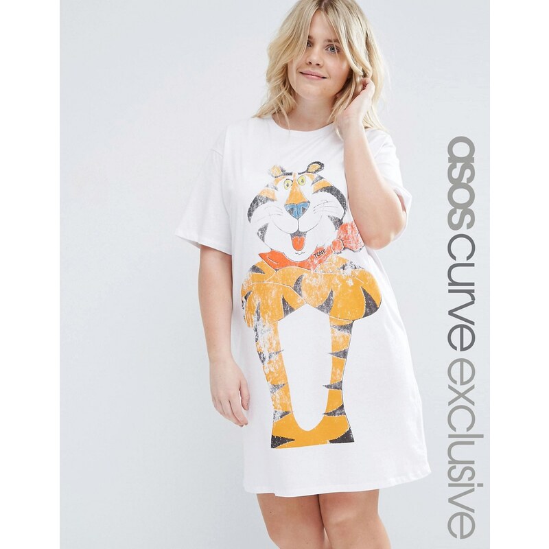 ASOS CURVE - T-shirt de pyjama imprimé Tony le tigre rétro - Blanc