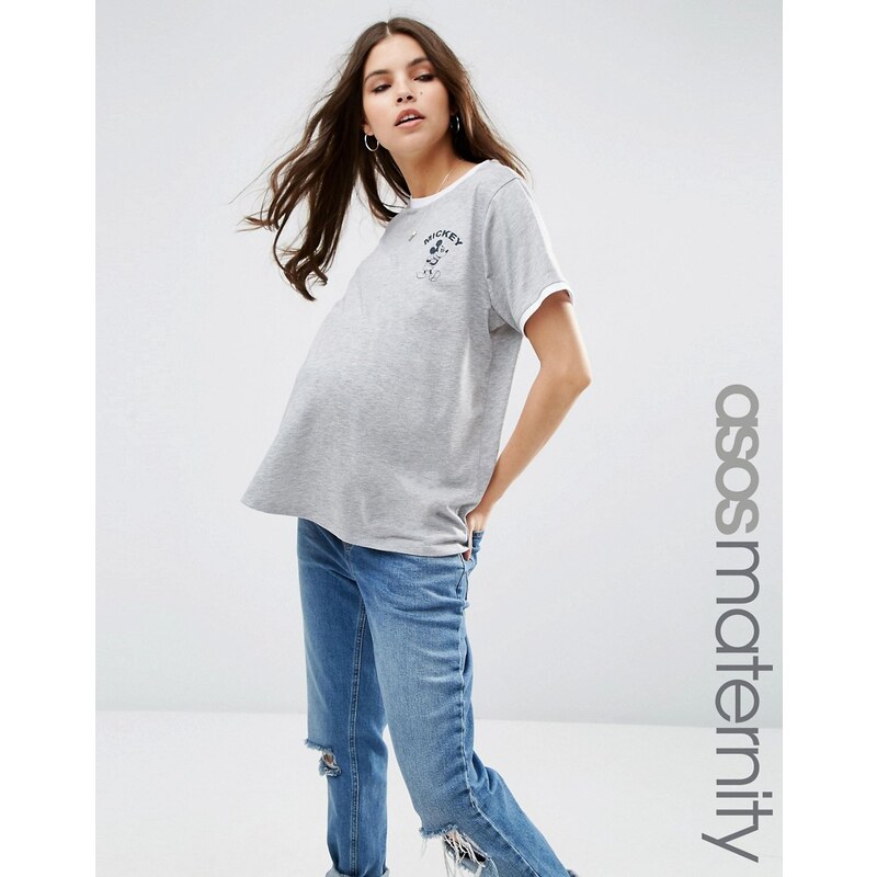 ASOS Maternity - Mickey Mouse - T-shirt imprimé avec liserés - Gris