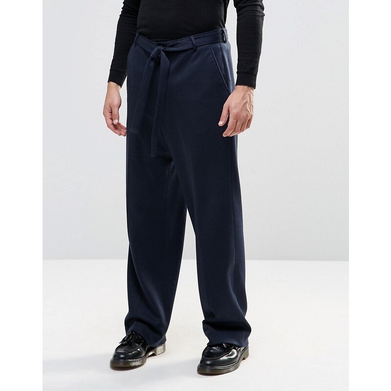 ASOS - Pantalon habillé coupe large en jersey - Bleu marine - Bleu marine