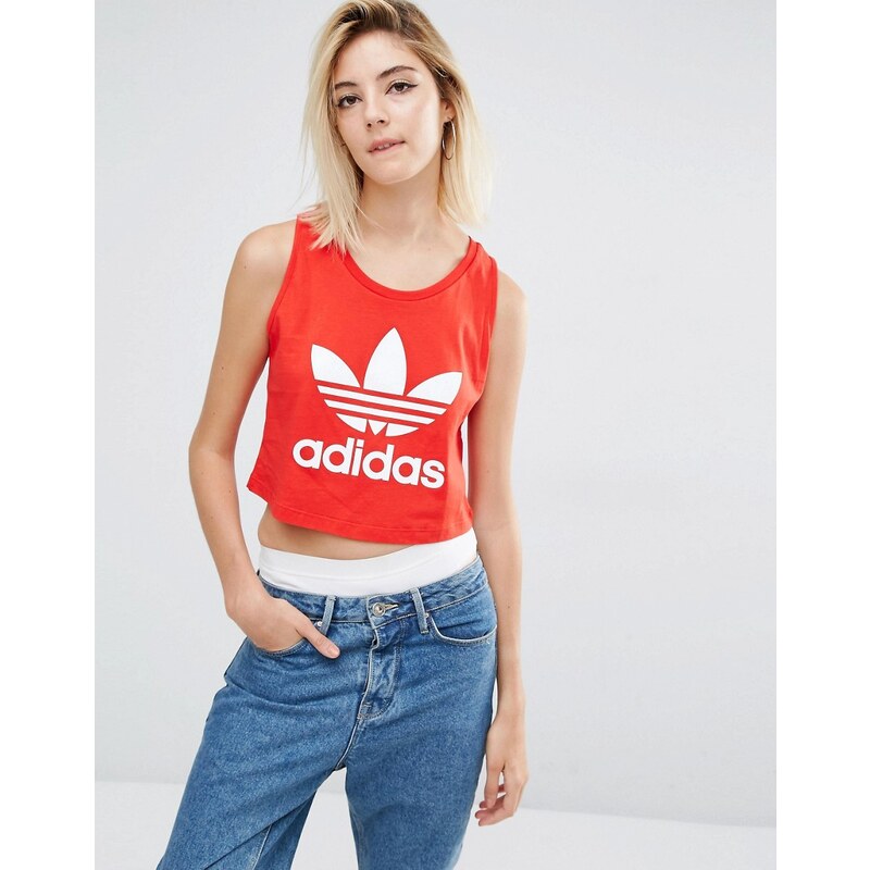 Adidas Originals - Débardeur court coupe ample avec logo trèfle - Rouge