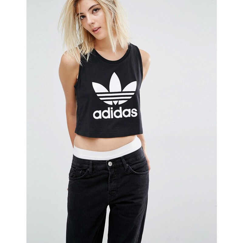 Adidas Originals - Débardeur court coupe ample avec logo trèfle - Noir