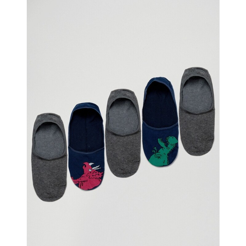 ASOS - Lot de 5 paires de chaussettes invisibles avec motif dinosaure - Multi